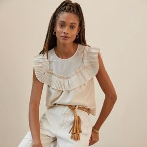 Corey Lynn Calter Ruffled Top in Beige Size M NWT